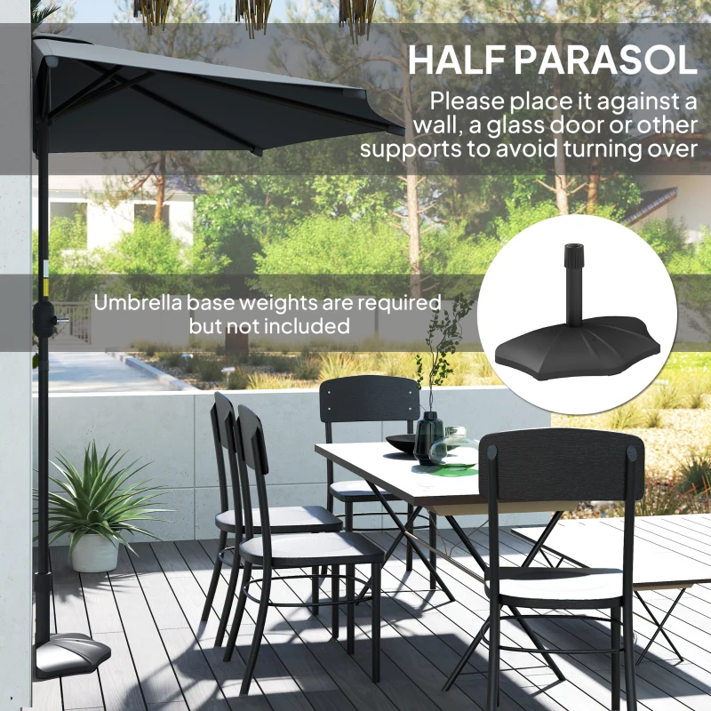 Outsunny 9.8ft Half Umbrella Semi Round Patio Parasol with Crank Handle, Top Vent for Garden, Balcony- NO BASE INCLUDED Dark Grey