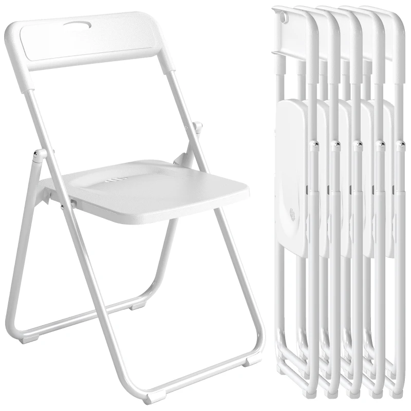 HOMCOM Folding Chairs 6 Pack, Plastic Foldable Chairs with Vent, Carry Hole and Steel Frame for Home, Office, Dining, White