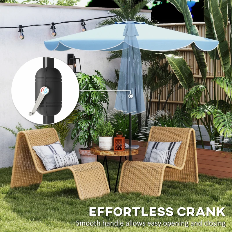 Outsunny 9' x 9' Round Market Umbrella with Valance, Patio Umbrella with Tilt and Crank, for Garden, Deck, Poolside, Sky Blue