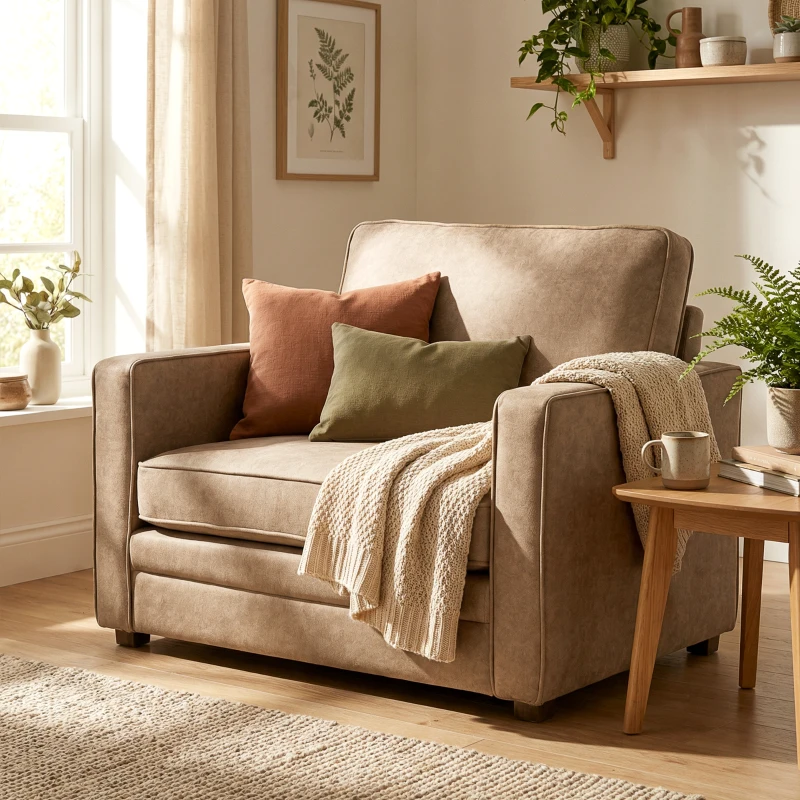 HOMCOM Accent Chair, Velvet-feel Fabric Armchair with Wide Seat, Spring Cushion, Solid Wood legs, Brown