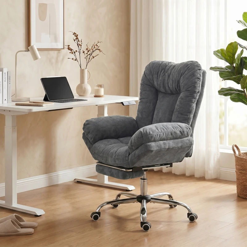 HOMCOM Criss Cross Chair with Wheels, Waterfall Armrests, Overstuffed Wide Office Chair with Footrest, Dark Grey