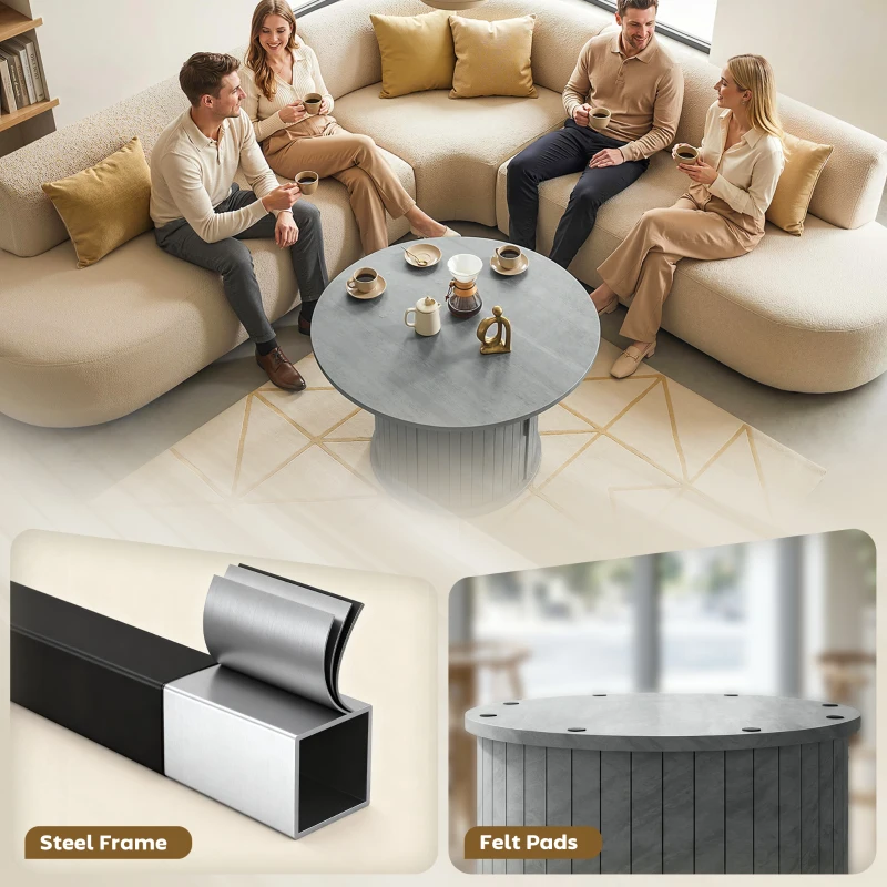 HOMCOM Round Coffee Table, 31.5" Center Table, Cement Grey