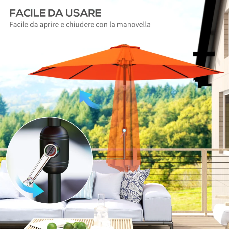 Outsunny 10' x 8' Round Market Umbrella, Patio Umbrella with Crank Handle and Tilt, Outdoor Parasol for Garden, Orange