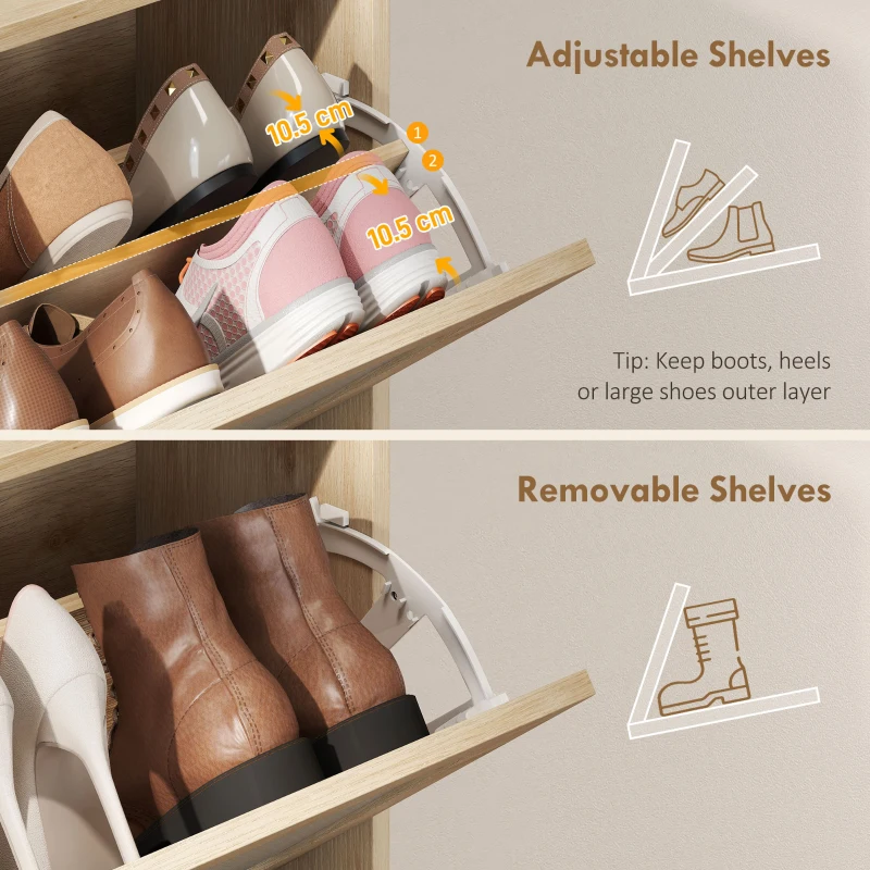 HOMCOM Shoe Cabinet with 2 Flip Drawers, Boho Narrow Shoe Storage Cabinet, Oak