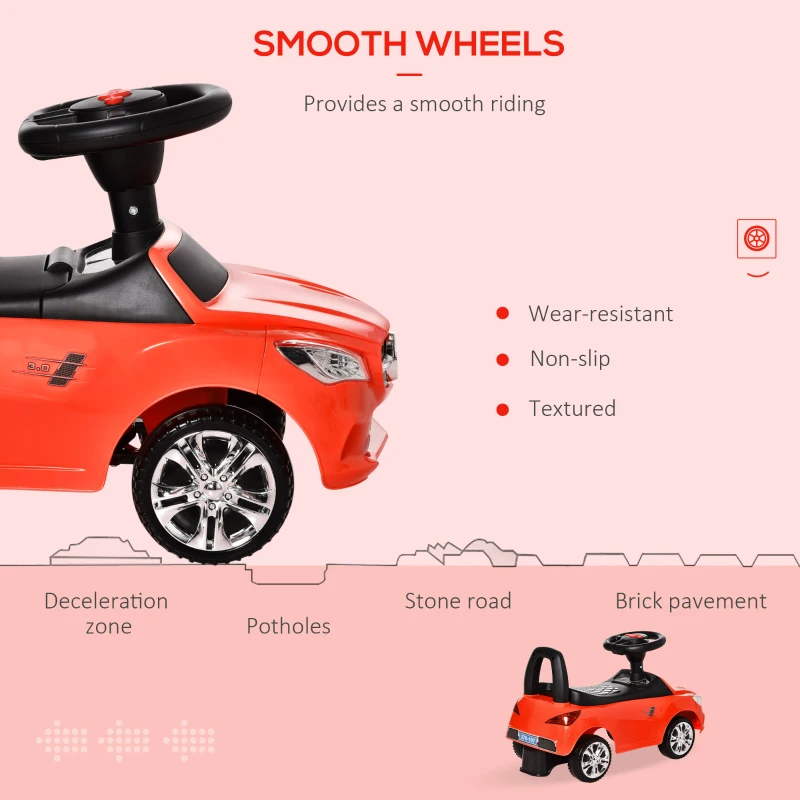 Aosom Kids Ride On Push Car, Foot-to-Floor Walking Sliding Toy Car for Toddler with Under Seat Storage, Music, Headlights Red