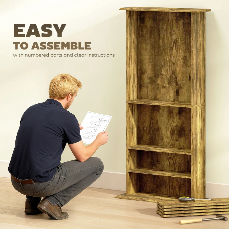 HOMCOM 8-Tier DVD Shelf with 6 Adjustable Shelves, Slim CD Shelf, Holds 360 CDs, 185 DVDs or 185 Blu-rays, Rustic Brown