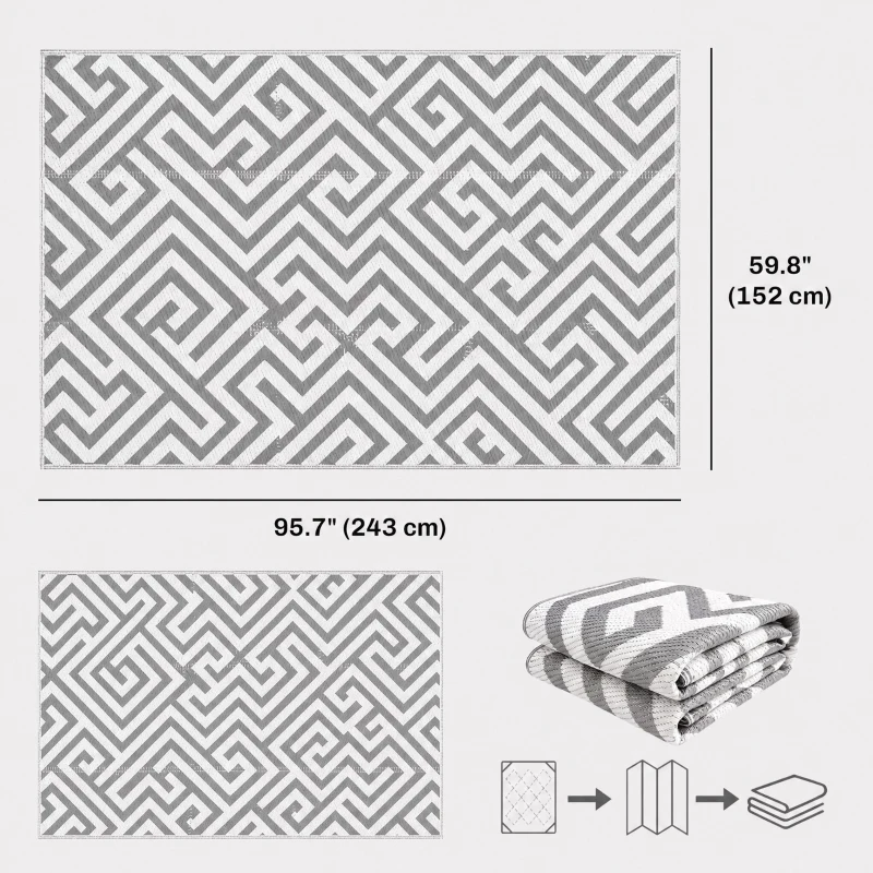 Outsunny Reversible Outdoor RV Rug, Patio Floor Mat, 5' x 8' Plastic Straw Rug for Backyard, Deck, Beach, Camping, Grey & White