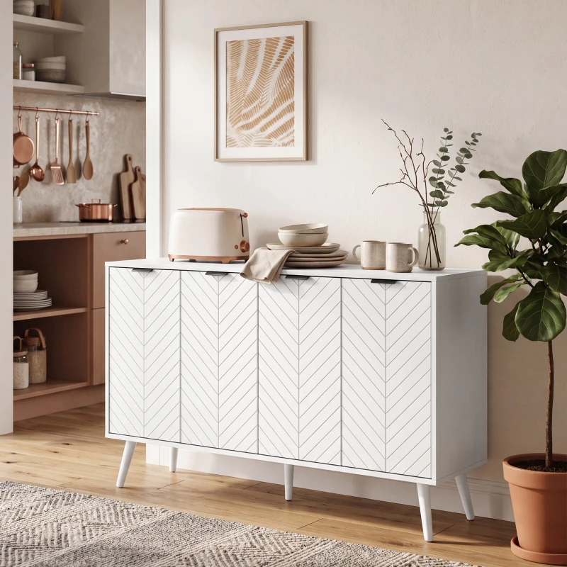 HOMCOM Modern Sideboard and Buffet, Dining Room Cabinet with Adjustable Shelves and 4 Doors, White