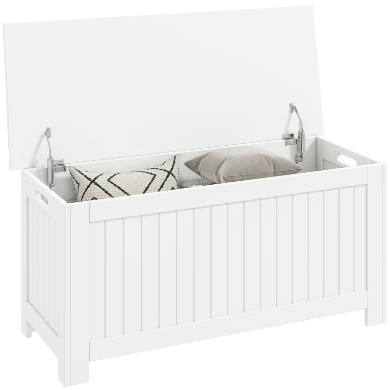HOMCOM Large Storage Box Storage Trunk Cabinet Container with Lid and 2 Safety Hinges, White