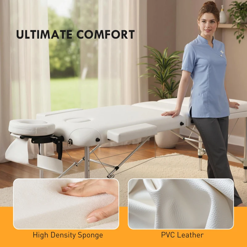 HOMCOM 85" 3 Section Foldable Massage Table Professional Salon Spa Facial Couch Bed (White)