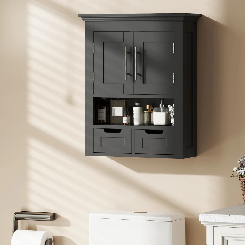kleankin Bathroom Wall Cabinet, Medicine Cabinet, Toilet Storage Cabinet with Shelf for Living Room and Entryway, Black
