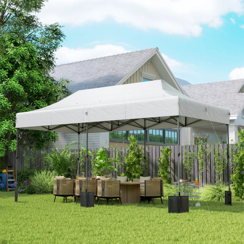Outsunny 10 x 20 ft Pop Up Canopy Tent, Heavy Duty UPF50+ Outdoor Portable Instant Canopy Shelter with Wheeled Bag, White