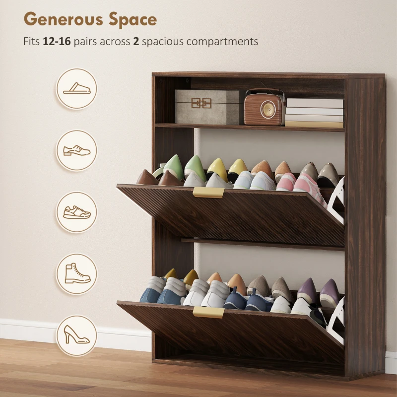 HOMCOM Shoe Cabinet with 2 Flip Drawers Narrow Shoe Storage Cabinet with Top Shelf for Entryway Hallway Coffee