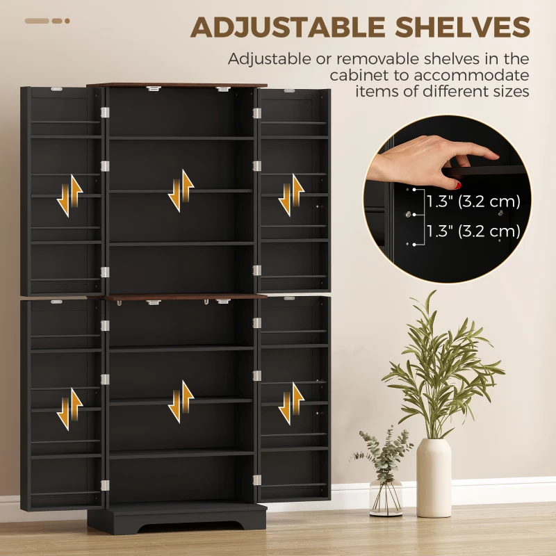 HOMCOM 166 cm Kitchen Pantry Cabinet Adjustable Shelves Tall Storage Cabinet Door Shelves 8 Shelves Brown Black