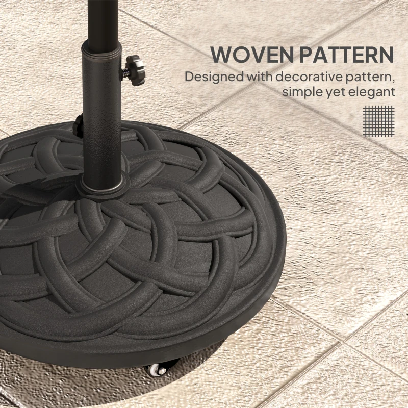 Outsunny Round Patio Umbrella Base with Wheels, 44 lbs Resin Umbrella Stand Base, 1.3"/1.5"/1.9" Umbrella Poles Black