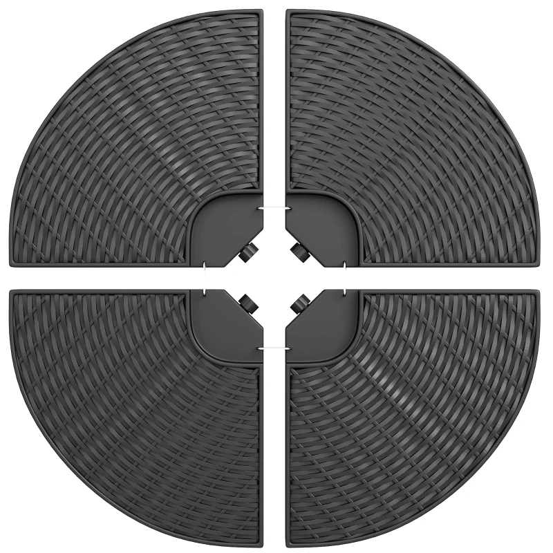 Outsunny 4PCs Cantilever Umbrella Base Weights for Offset Banana Parasol, Wicker Effect HDPE Water or Sand Filled Patio Umbrella Weights with Built-in Handles, Black