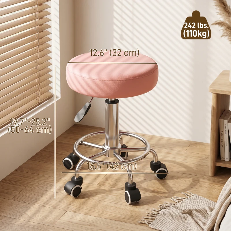 Vinsetto Hydraulic PU Barber Rolling Massage Tattoo Chair, Adjustable Swivel Salon Stool, Pink