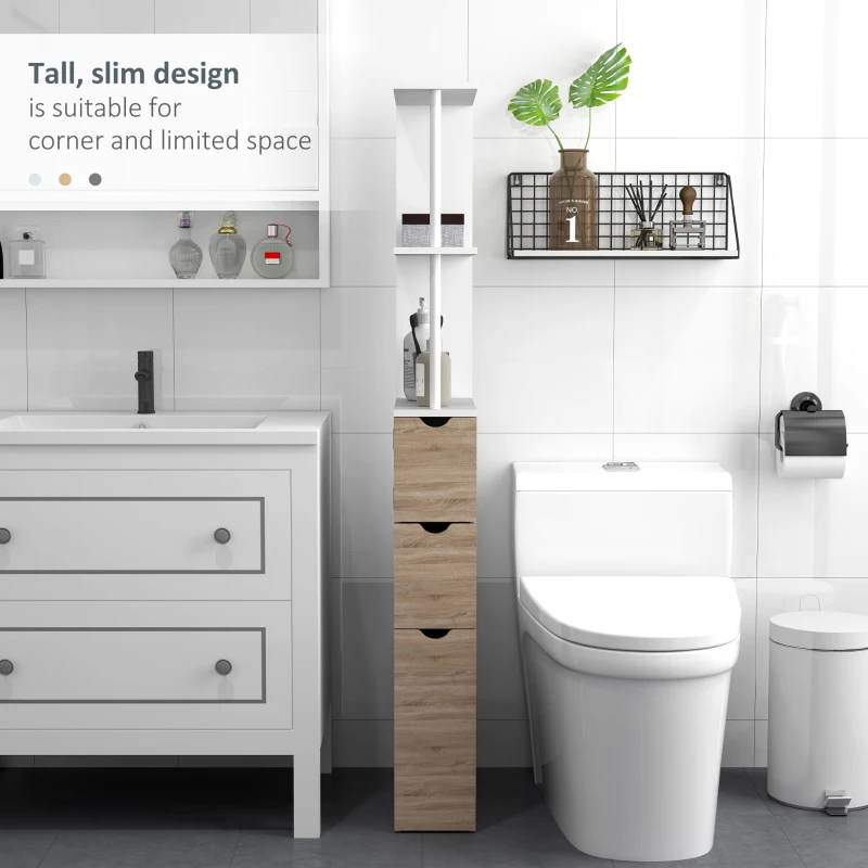 HOMCOM Tall Bathroom Storage Cabinet, Narrow Bathroom Cabinet with Drawers and Open Shelves for Small Spaces, Natural Wood