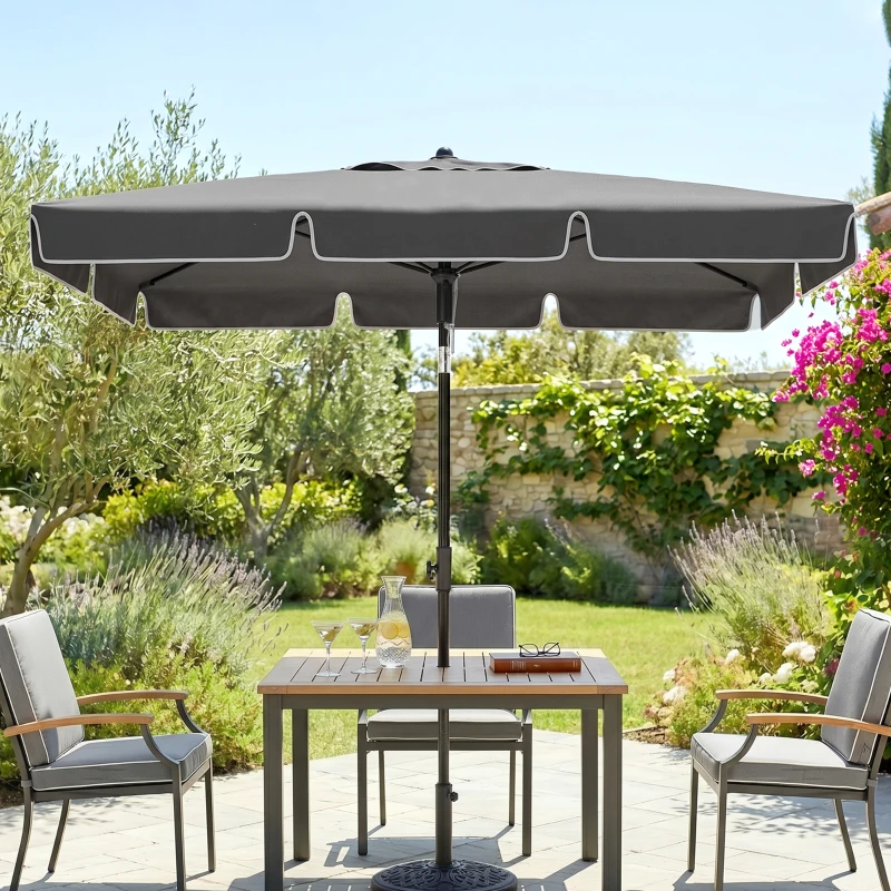Outsunny 6.5x4ft Rectangle Patio Umbrella Aluminum Tilt Adjustable Garden Parasol Sun Shade Outdoor Canopy Grey