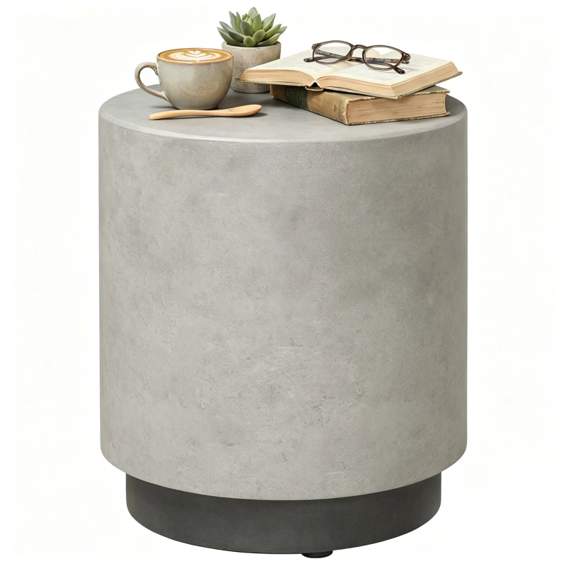 HOMCOM Lightweight Accent Table with Concrete Finish, Round Side Table with 4 Adjustable Feet for Indoor, Outdoor, Gray