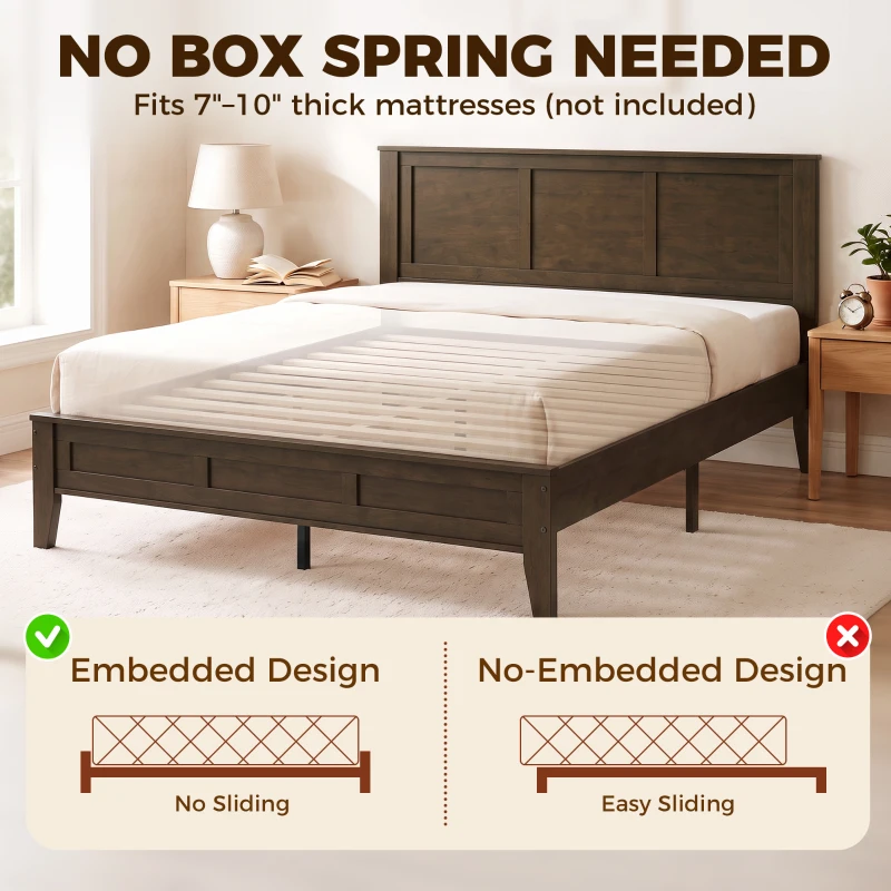 HOMCOM Queen Size Bed Frame with Headboard and Footboard, Mid-Century Modern Platform Bed Frame with Under-Bed Storage, Walnut