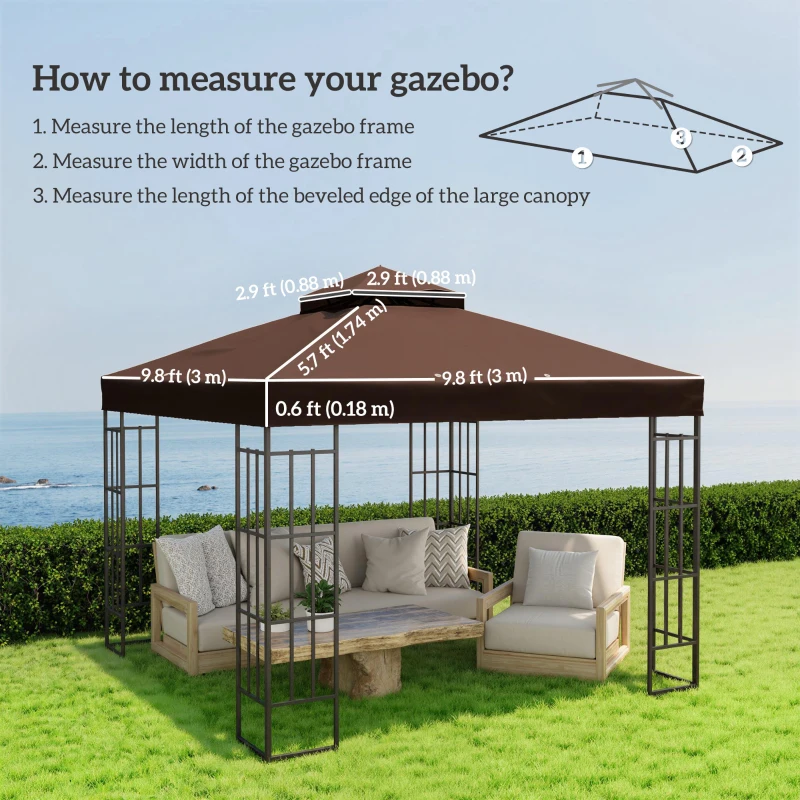 Outsunny 10' x 10' Gazebo Canopy Replacement Cover, 2-Tier Garden Gazebo Roof Replacement, UPF30+, TOP COVER ONLY, Coffee