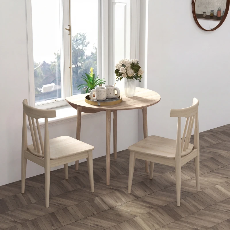 HOMCOM Folding Dining Table, Round Drop Leaf Kitchen Table for Small Spaces with Wood Legs, Oak Color