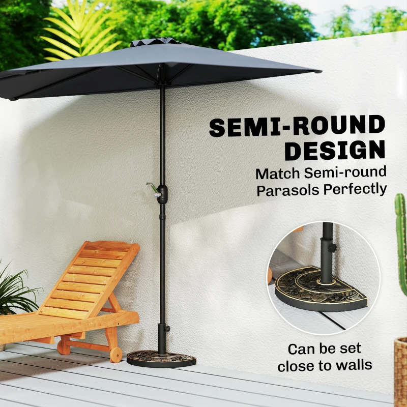 Outsunny 20 lbs Resin Half Round Patio Umbrella Base 20" Outdoor Decorative Parasol Stand Holder For Φ1.5", Φ1.9" Pole, Bronze