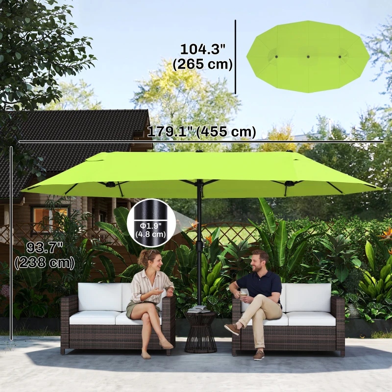 Outsunny 15ft Double-sided Patio Umbrella with Twin Canopy, Extra Large Outdoor Parasol with Crank for Pool, Deck, Market, Green