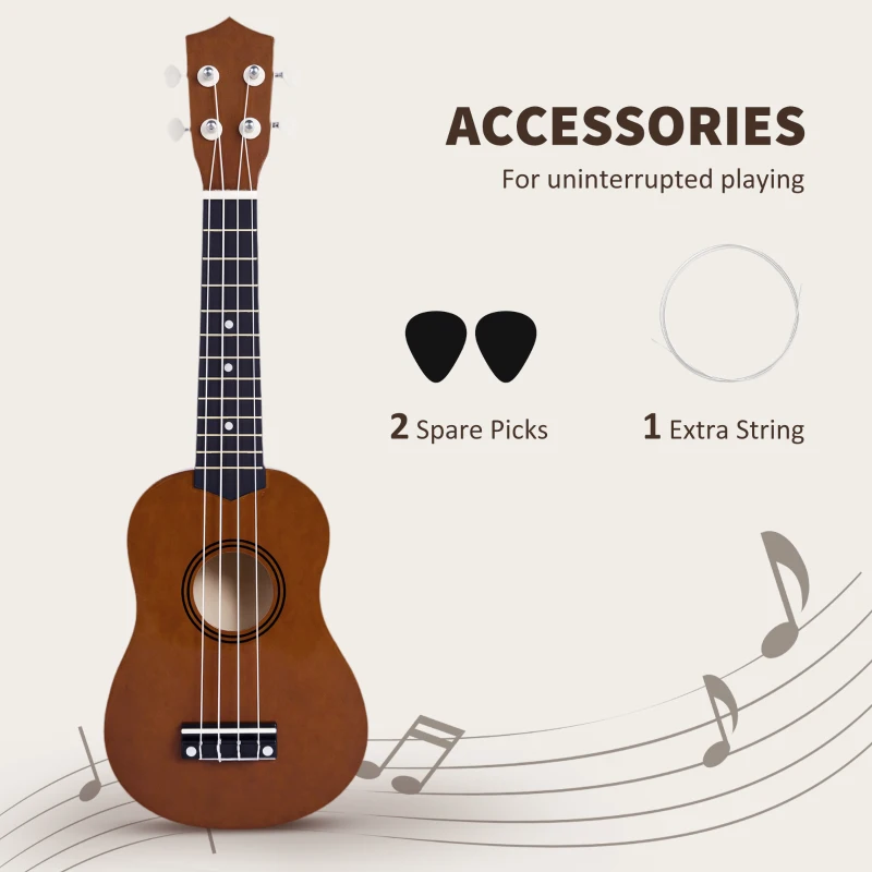 HOMCOM 21 Inch Ukulele with Birch Wood Body, 4 Nylon Strings, Smooth Finish, Lightweight Design, Brown