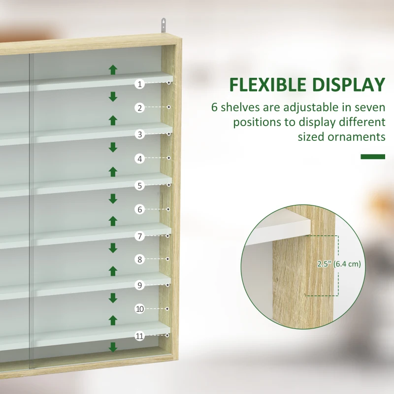 HOMCOM 7-Tier Display Cabinet, Shot Glass Display Case, Glass Curio Cabinet with 2 Glass Doors, Oak and White