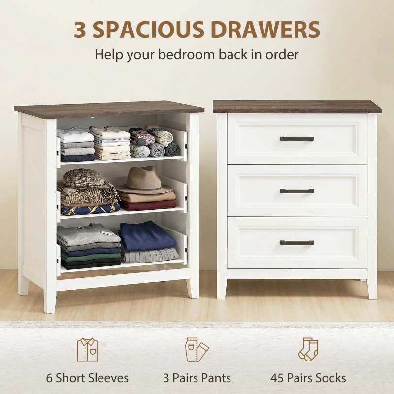 HOMCOM Dresser for Bedroom with 3 Drawers Storage Chest of Drawers for Living Room, Closet, Laundry, Entryway