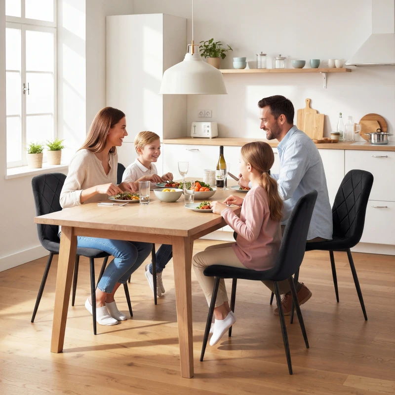 HOMCOM Dining Chairs Set of 4, Upholstered Dining Room Chairs with Steel Legs, Modern Kitchen Chair for Dining Room, Black