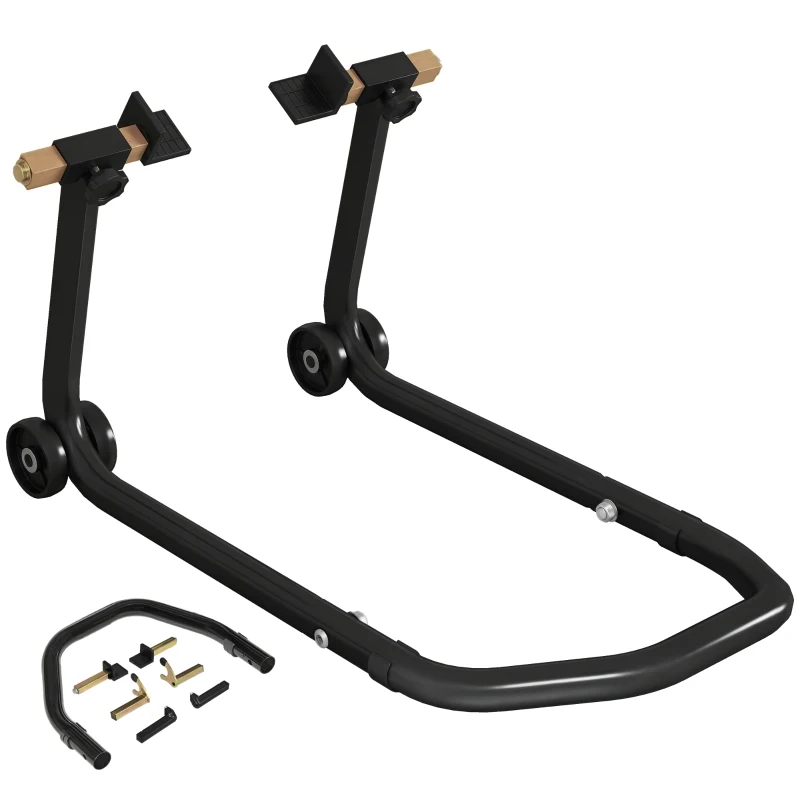 HOMCOM Convertible Motorcycle Stand, Front & Rear Motorcycle Lift with 3 Types of Adaptors, Universal Paddock Lift Stand, Black