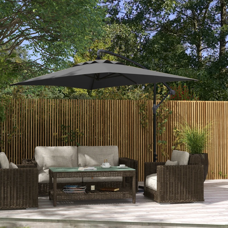 Outsunny 3(m) patio offset umbrella, with Cross Base - Dark Grey