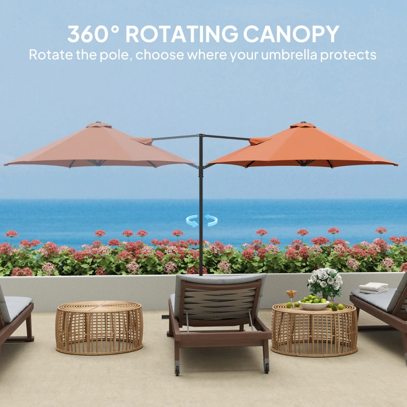 Outsunny 8.5FT Offset Patio Umbrella with 360° Rotation, Outdoor Cantilever Roma Parasol Hanging Sun Shade Canopy Shelter with Cross Base, Orange