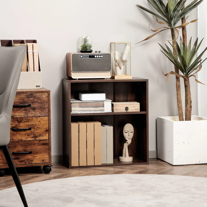 HOMCOM Wood Small Bookshelf 2 Tier Storage Rack Chest Unit Home Office Furniture Walnut