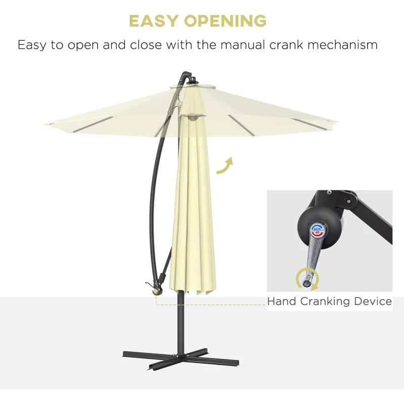 Outsunny 10' Deluxe Patio Umbrella, Outdoor Market Parasol, Banana Hanging Offset Sunshade with Crank, Cross Base, Beige