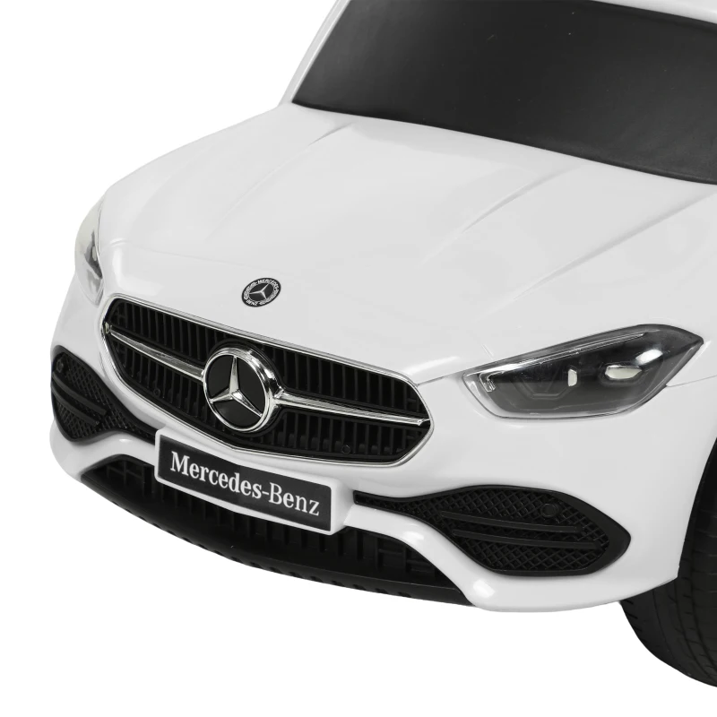 Qaba 3 in 1 Toddler Push Car Licensed Mercedes-Benz with Push Handle, Canopy, Guardrails, Horn, Music for 18-36 Months, White
