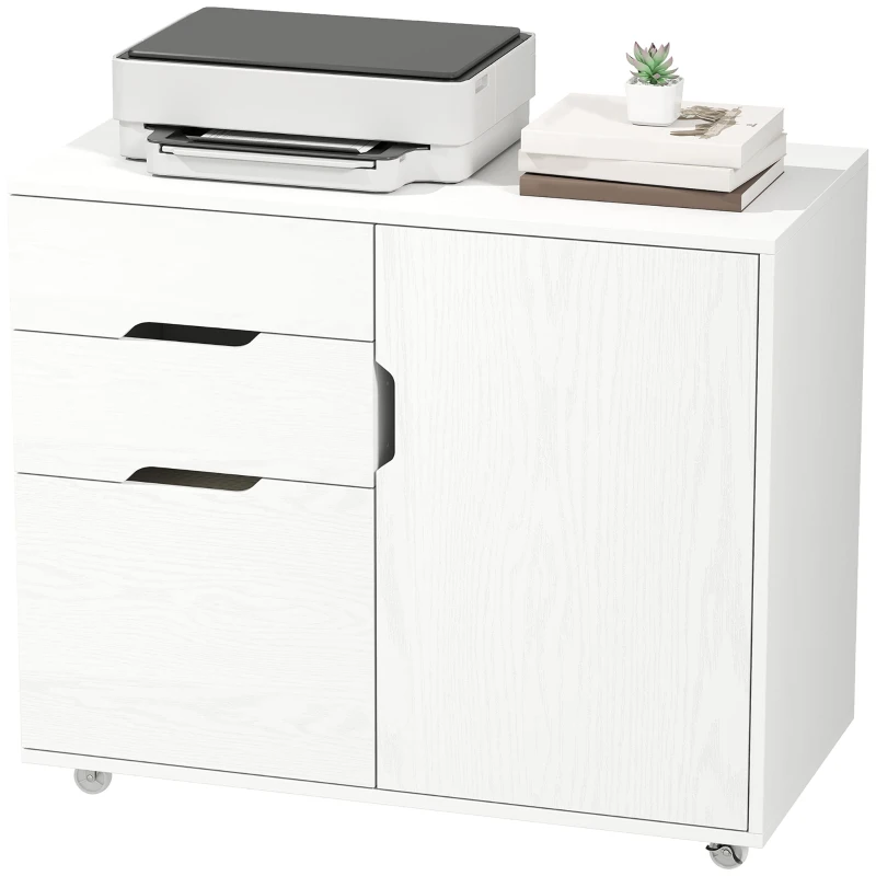 HOMCOM Filing Cabinet with File Drawer File Cabinet with Adjustable Shelf and 3 Drawers White