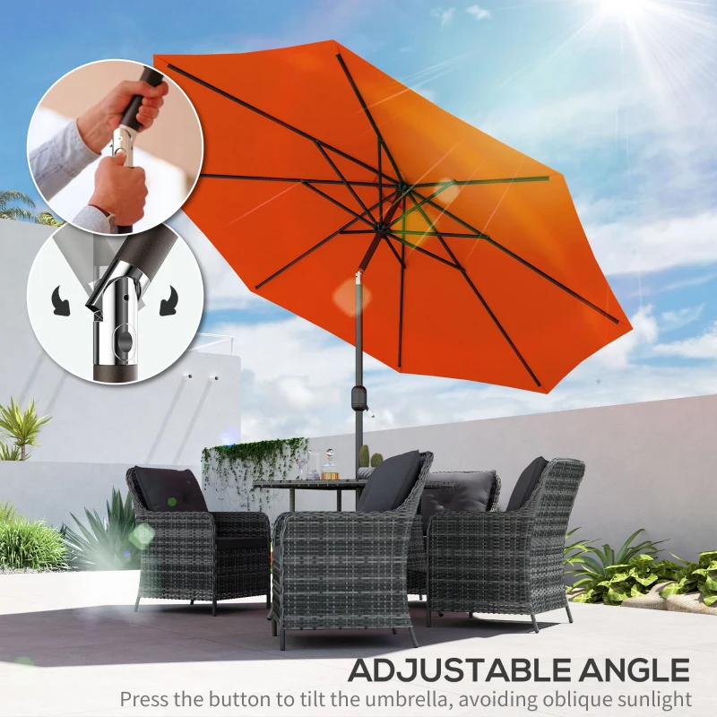Outsunny 10' x 8' Round Market Umbrella, Patio Umbrella with Crank Handle and Tilt, Outdoor Parasol for Garden, Orange