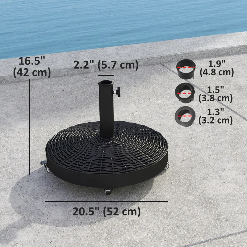 Outsunny Round Umbrella Base with Wheels, Cement-Filled 55 lbs Parasol Stand, Black - Great for Garden and Patio