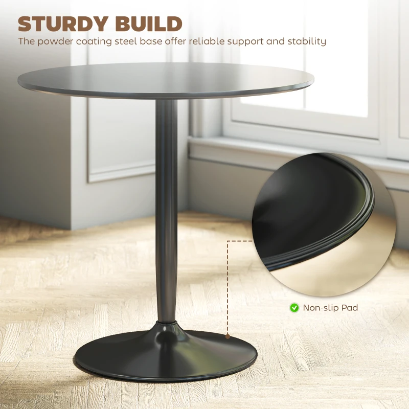 HOMCOM Modern Kitchen Table for 2 People, Round Dining Table with Steel Base for Living Room, Dining Room, Black