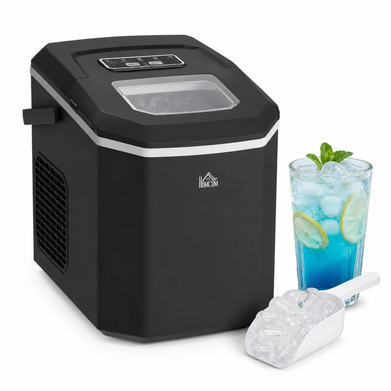 HOMCOM Portable Ice Maker, Self Cleaning Ice Machine with 9 Ice Cubes Ready in 6 Mins, 26lbs/24Hrs, 2 Sizes of Bullet Ice