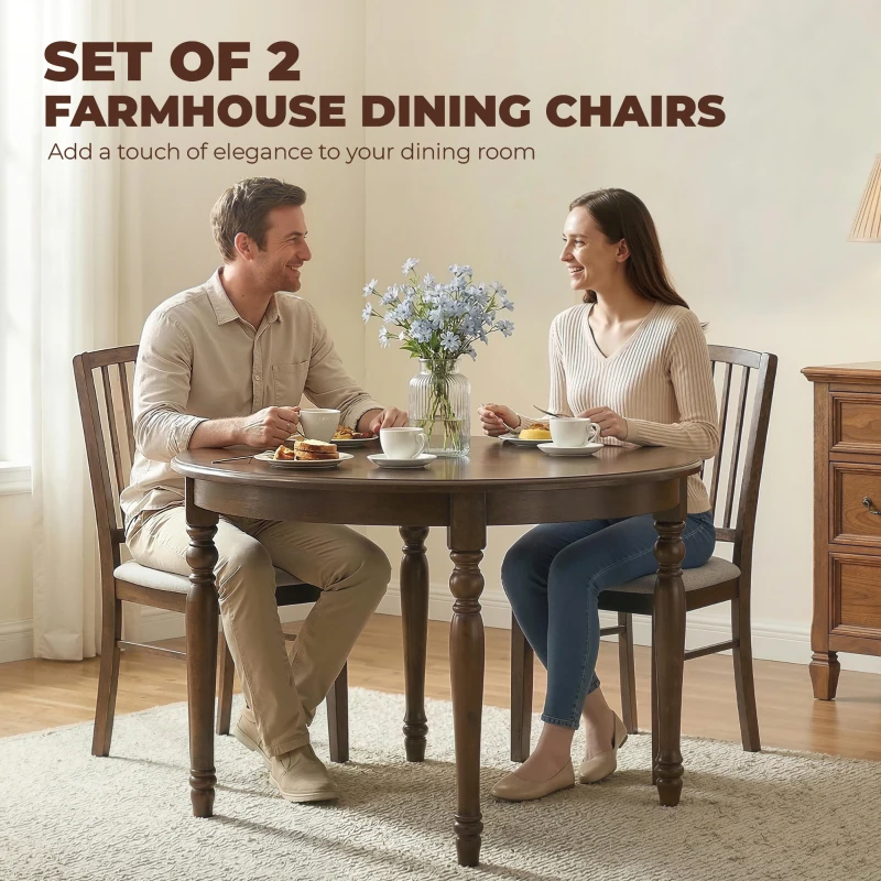 HOMCOM Dining Chairs Upholstered Kitchen Chairs with Rubberwood Legs Set of 2, Burn Brown