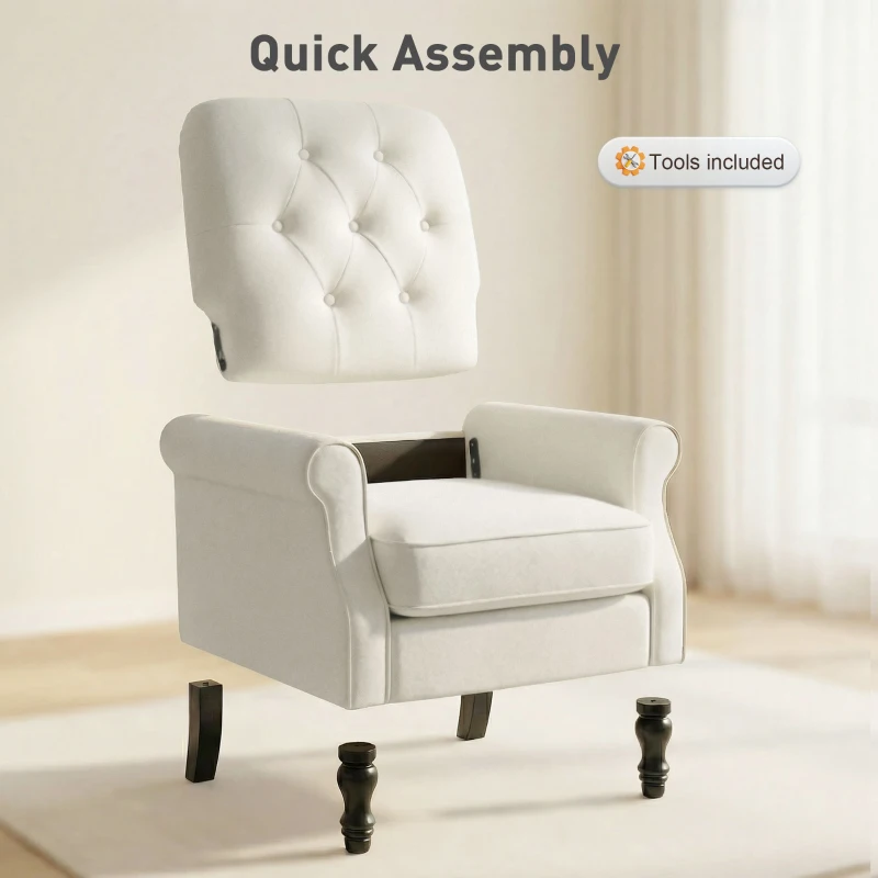 HOMCOM Accent Chair, Mid-Century Modern Armchair with Thick Padded Seat, Spring Cushion, Solid Wood Legs, Cream White