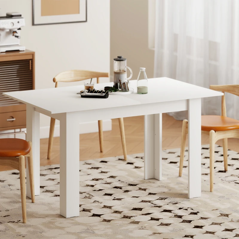 HOMCOM Modern Extendable Dining Table, 55.1 x 31.5 in, for 6-8 People, Expandable Dining Table for Kitchen, White