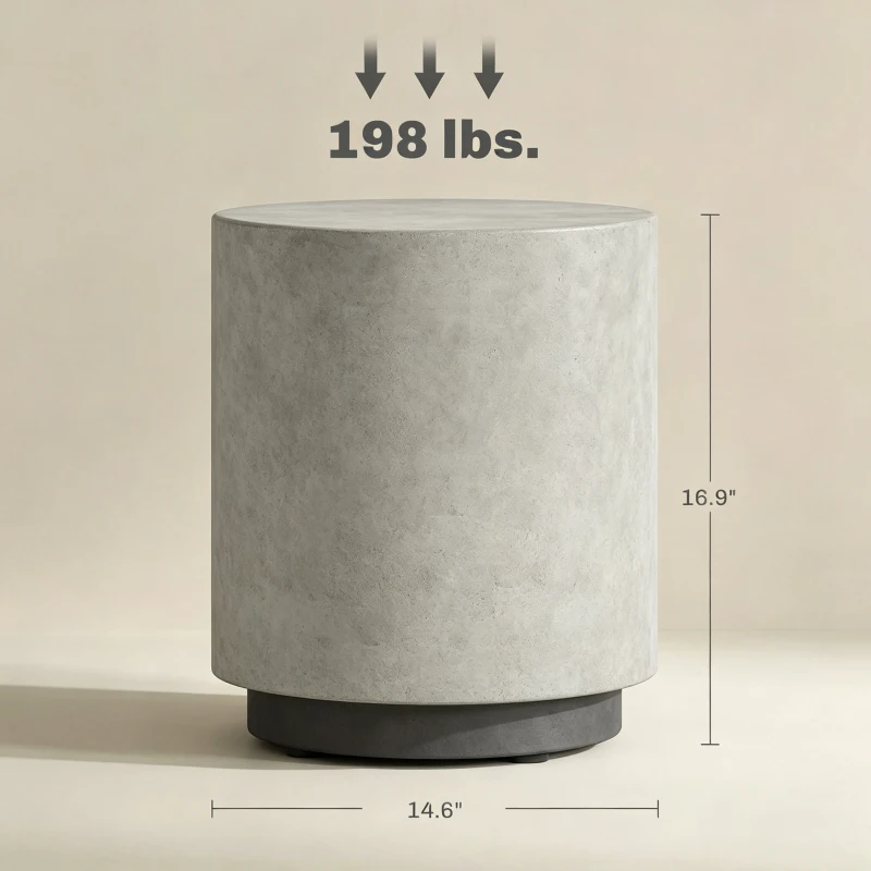 HOMCOM Lightweight Accent Table with Concrete Finish, Round Side Table with 4 Adjustable Feet for Indoor, Outdoor, Gray