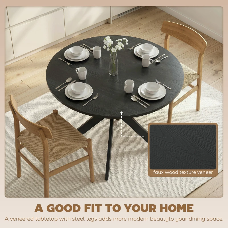 HOMCOM 39" Dining Table, Contemporary Round Kitchen Table with Steel Legs, Black Wood Grain