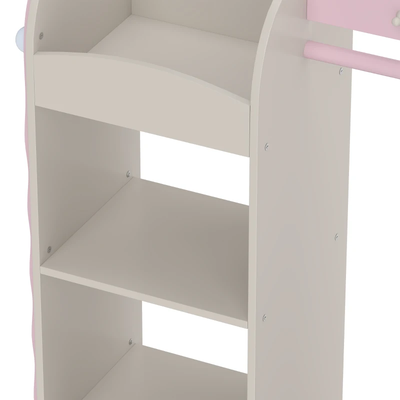 Qaba Kids Clothing Rack, Kids Wardrobe with Glowing Lights Mirror, Non-Woven Drawer and Shelves for Bedroom, Ages 3-8, Pink